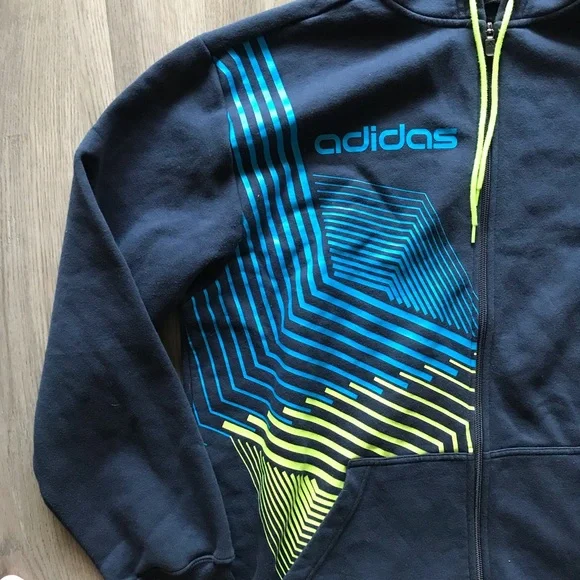 Adidas Full Zip Geometric Pattern Hooded Fleece Lined Sweatshirt Men’s Sz. L - Picture 3 of 4